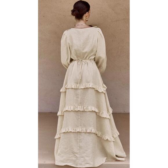 Commense Boho Cream Maxi Dress with Ruffle Details - Size Small - Picture 3 of 6